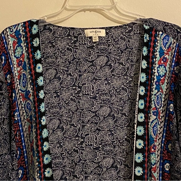 Umgee Size M/L Women’s Multicolor Ruffle Sleeve Open Front Flowy Kimono Tassels - Picture 2 of 9
